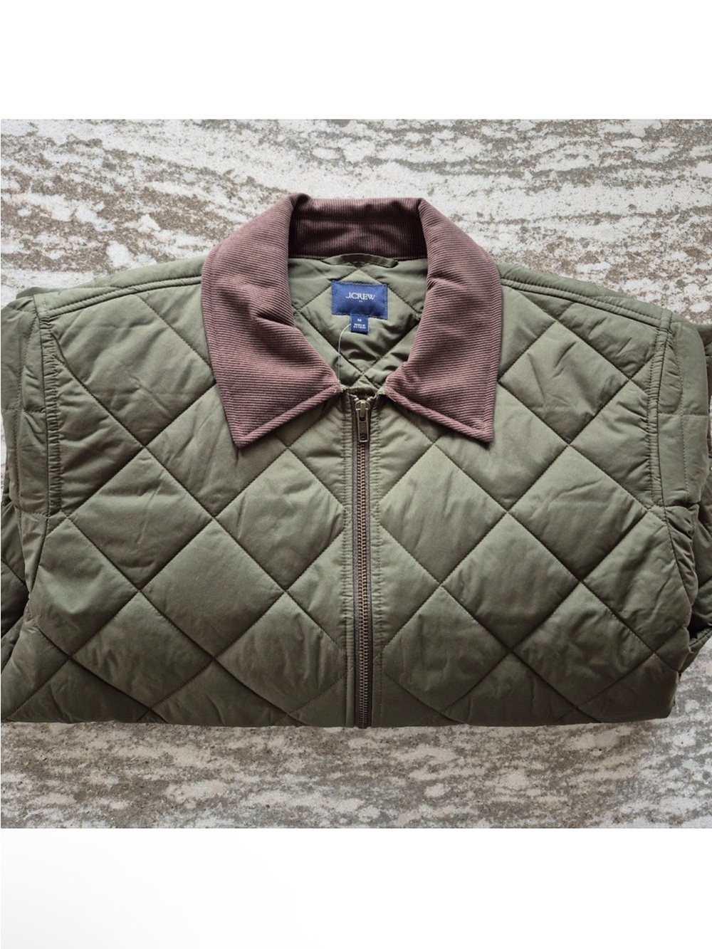 J. Crew Men's Corduroy Collar Green Quilted Barn Jacket NEW $248 - Picture 2 of 2
